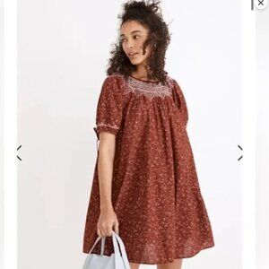 Madewell Women's Embroidered Puff Sleeve Babydoll Dress in Dotted Vines Size XS